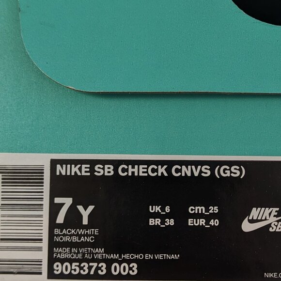 Nike SB Check Sneakers, Black/White, Big Kids 7 M - Picture 7 of 7